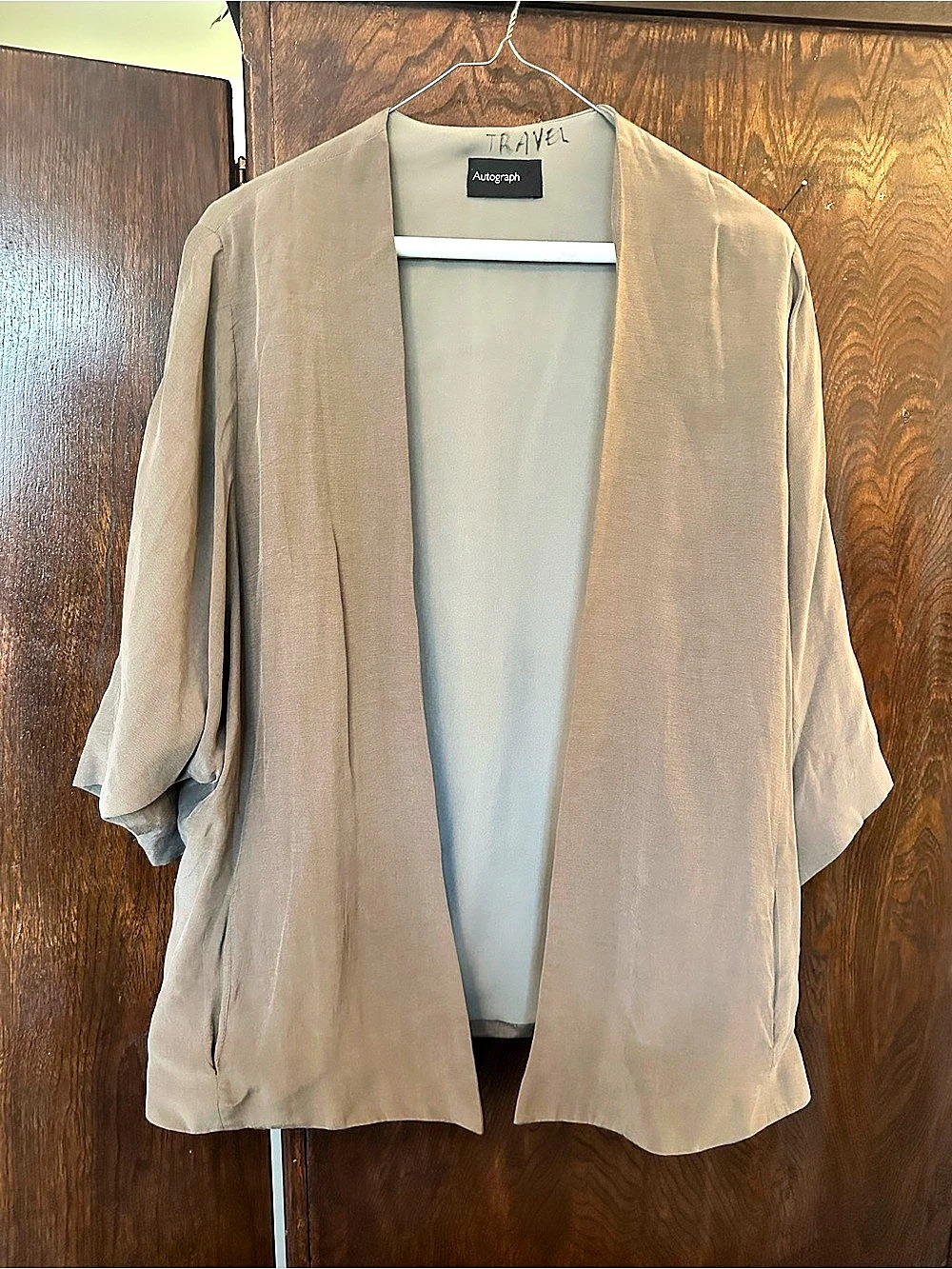 Autograph Open Front Blazer Cardigan in Taupe Brown Size UK 10  US 6 Pockets